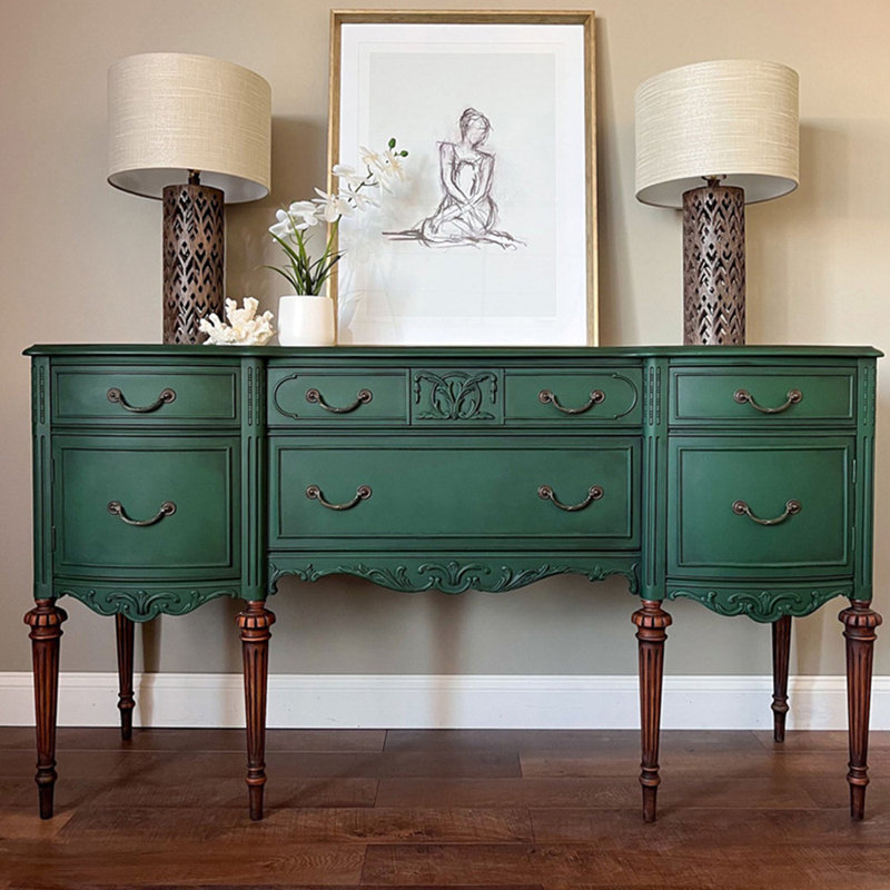 Vintage High-End Carved Accent Cabinet, 35.43" H x 66.93" W x 17.72" D