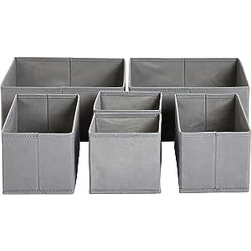 Ensemble de 6 boîtes de rangement en tissu pour chaussettes, sous-vêtements et articles pour bébé, gris