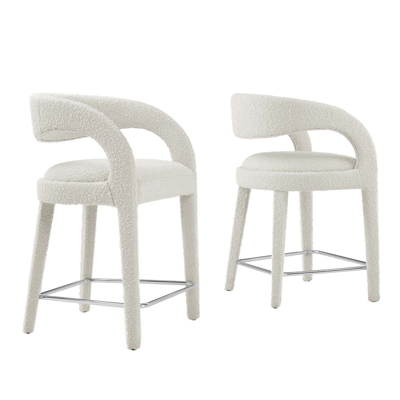 Modway Pinnacle Upholstered Stool, Counter Stool (24.5" Seat Height), Silver, Ivory