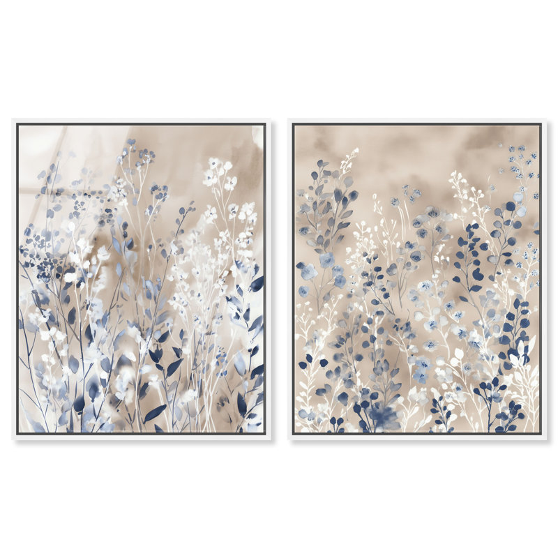 Ensemble de décorations murales bleues gracieuses à imprimé acrylique par Art Remedy, cadre blanc, 20 x 24, H 25 po x l 21 po