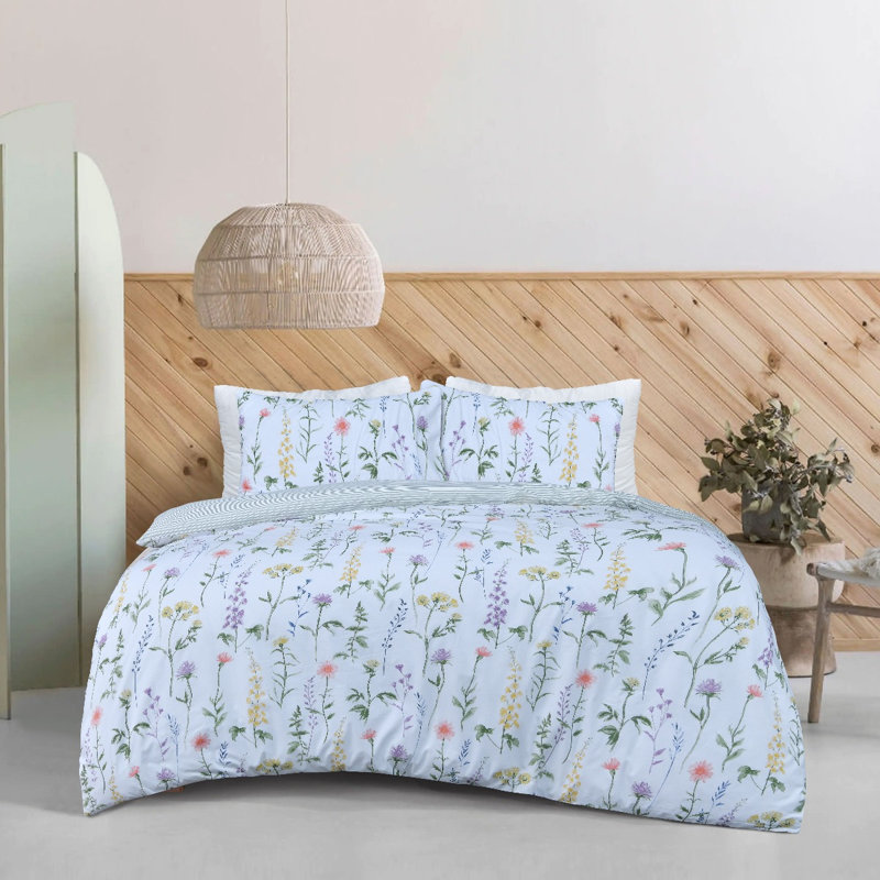 Blue 56 TC Reversible Duvet Cover Set, King Duvet Cover + 2 Standard Pillowcases