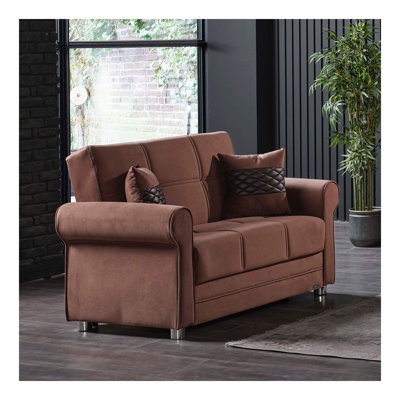 Primenest Liora Collection Upholstered Convertible Loveseat With Storage, Reddish Brown