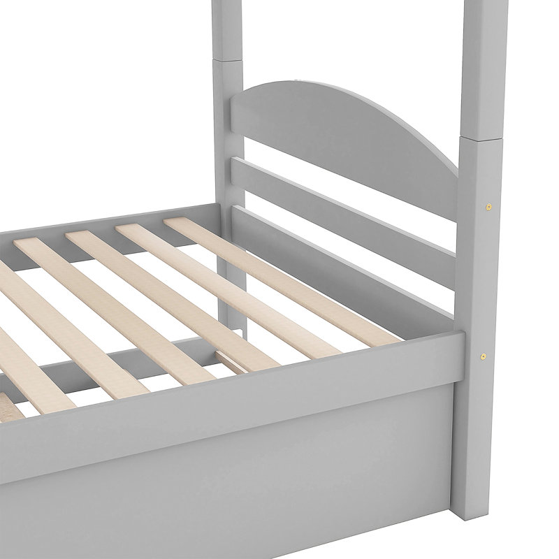 Lit simple en L avec lit gigogne, Gris