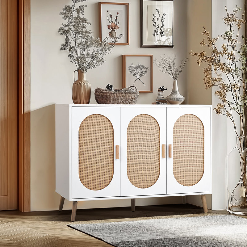 Cissiee Modern Rattan 24 Pair Shoe Storage Cabinet, White