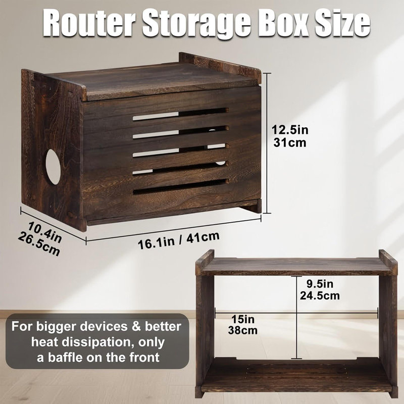 Wooden Router Storage Box Large With Cable Management, Modern Router Shelf, Projector Stand, Easy Assembly, Wifi Router Hider For Home And Office