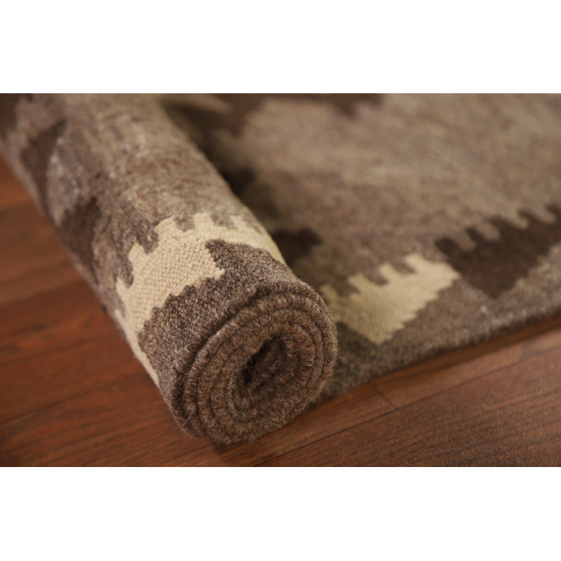 Tapis kilim réversible en laine brun 5 x 6
