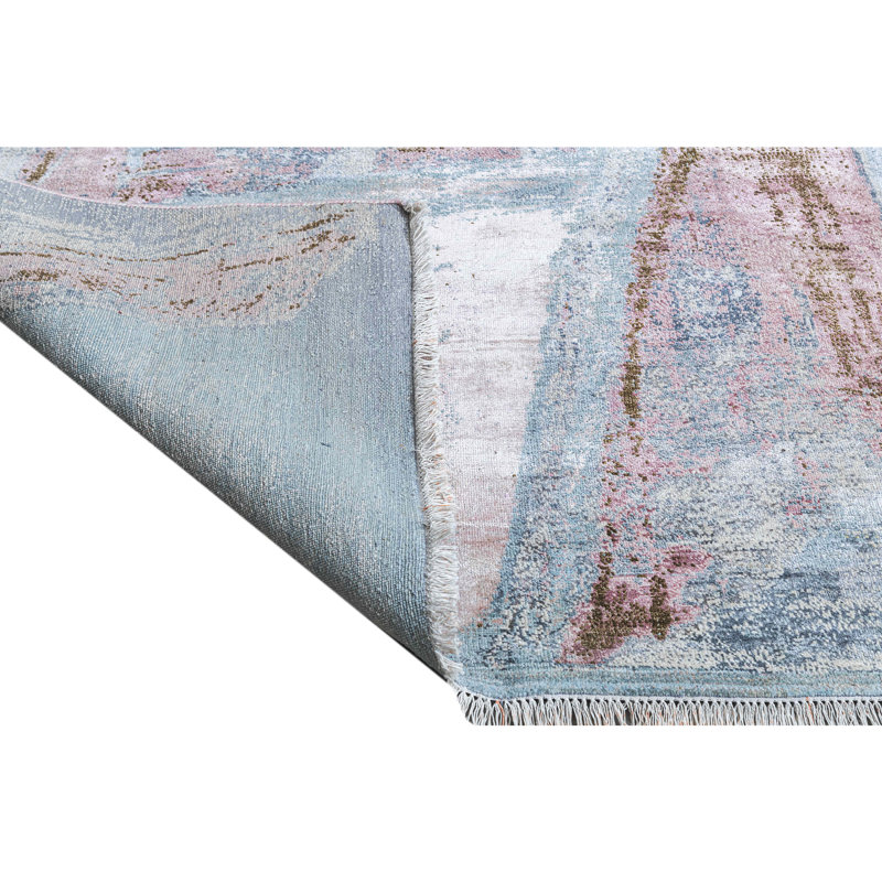 Hand Knotted Abstract Area Rug in Gray/Pink/Brown, Rectangle 9' x 12'