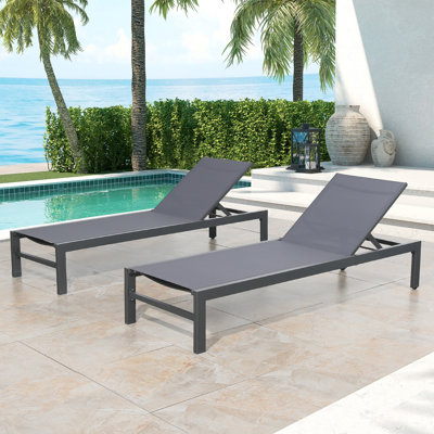 76.8" Long Aluminum Reclining Chaise Lounge Set