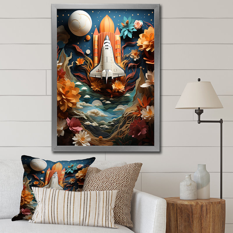 Navette spatiale Belson en orbite autour de la terre II - reproduction sur toile, H 44 po x l 34 po x P 1,5 po