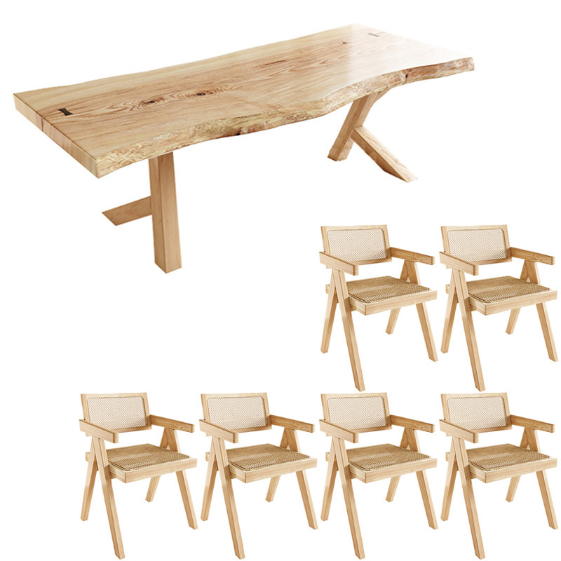 Modern simple rectangular solid wood table set
