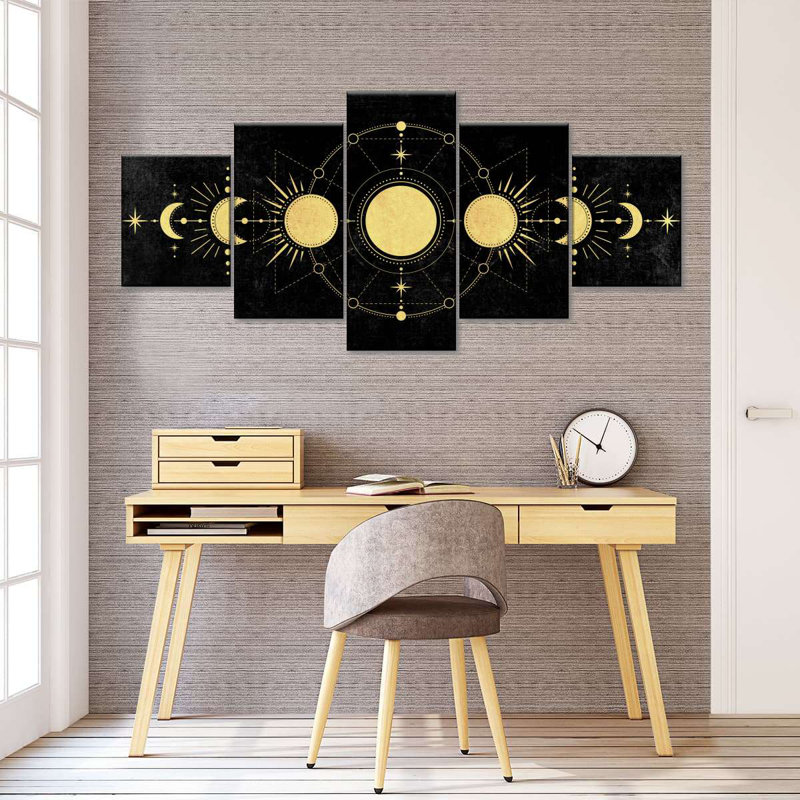 Reproduction d'art sur toile Gold Moon Phases, H 34 po x l 74 po x P 1,25 po