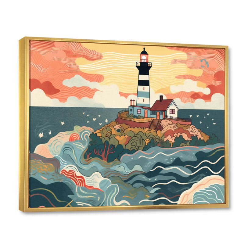 Phare côtier I, H 34 po x l 44 po x P 1,5 po, Cadre flottant doré