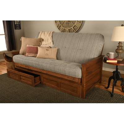 Futon double avec matelas avec rangement Emmiliano