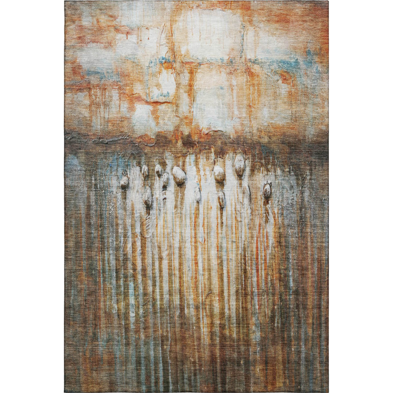 Premium Machine Washable Mayfield AMF2038 Abstract Rug, 5' x 7'6", Paprika