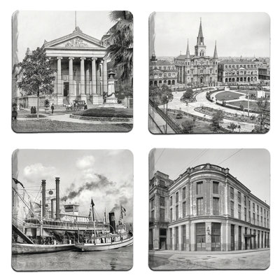 Historic New Orleans Stoneware Square 4 Piece Coaster Set