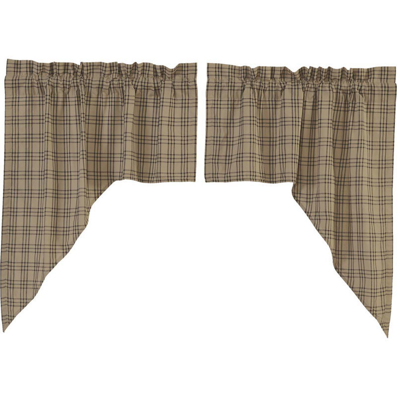 Sawyer Mill Cotton Plaid Swag Window Valance, Dark Tan/Coal Black
