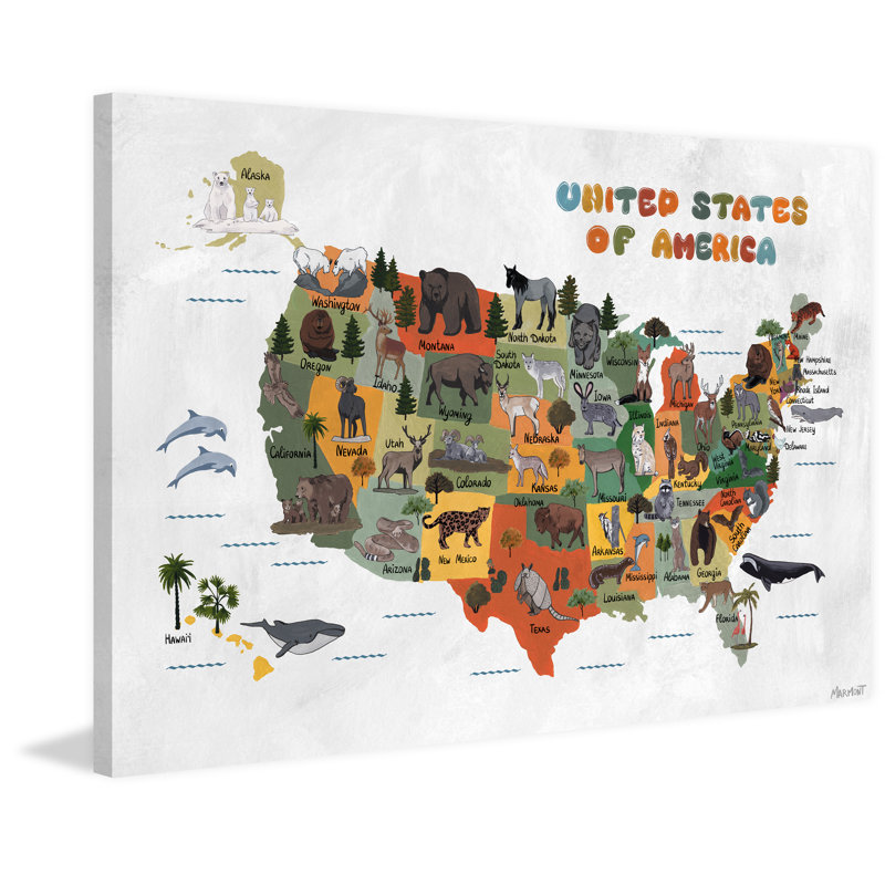 «Letcher America Animal Map», reproduction sur toile tendue, H 16 po x l 24 po x P 1,5 po