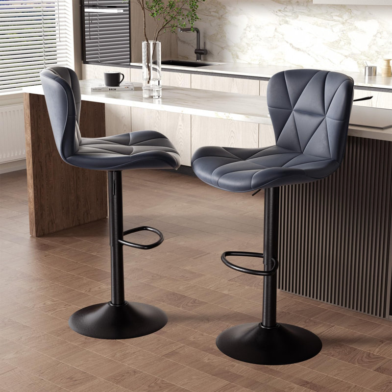 Modern Diamond - Pattern Adjustable Bar Stools, Gray
