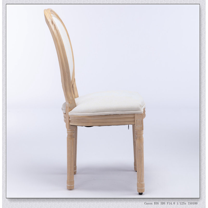 Meuble, ensemble de 2 chaises de salle à manger avec cadre en bois massif de style français, Beige