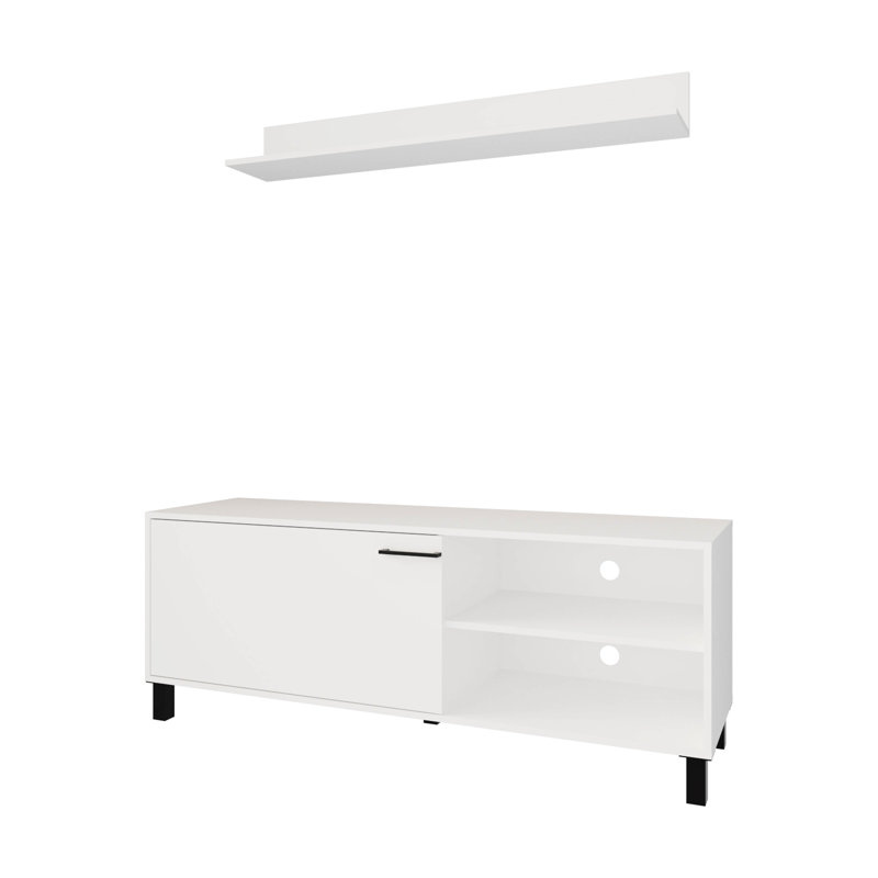 White Tv Stand Featuring Finish And Open Storage For Easy Reach, 1-Door Design Space Efficiency, Arms Comfortable Height Adaptation, Particle Board Main Part, 20.9 In High With Surface Access,