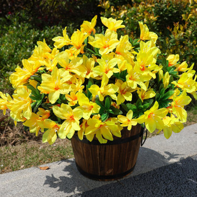 Fleurs artificielles artificielles pour l'extérieur 3 paquets de fleurs d'azalée en soie artificielle pour l'extérieur Décoration d'été résistante aux rayons UV Fleur artificielle réaliste pour l'extérieur Jardinière Patio