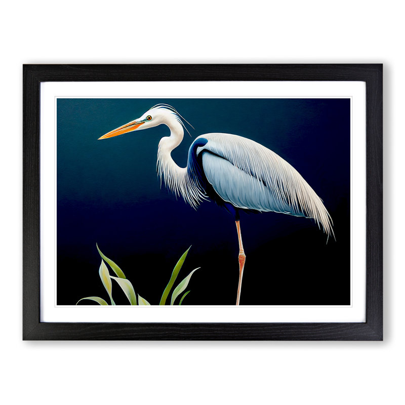 Exciting Heron Bird - Single Picture Frame Print, Black, 34cm H x 46cm W x 2cm D