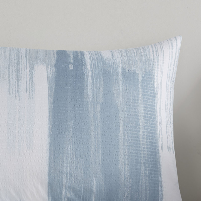 Blue Brush Stroke Reversible Seersucker Full/Queen Duvet Cover Set