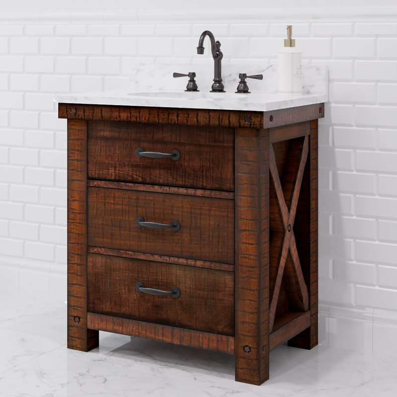 Jessen 30'' W Single Vanity, Carrara White, Rostic Sienna