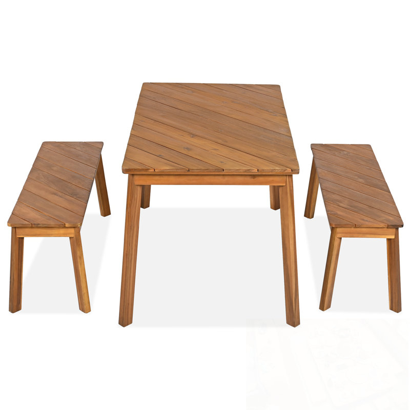 Ensemble de salle à manger 3 pièces en bois avec 2 bancs