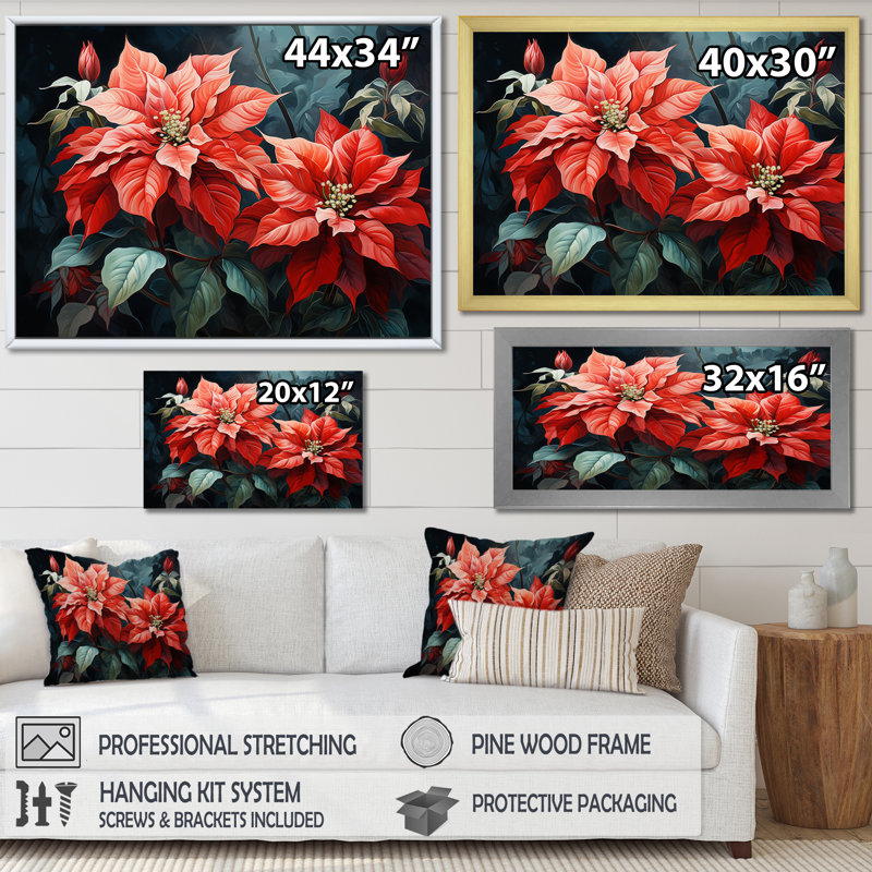 Fusion de fleurs de poinsettia rouge et noir - impression, Toile tendue, H 30 po x l 40 po x P 1,5 po