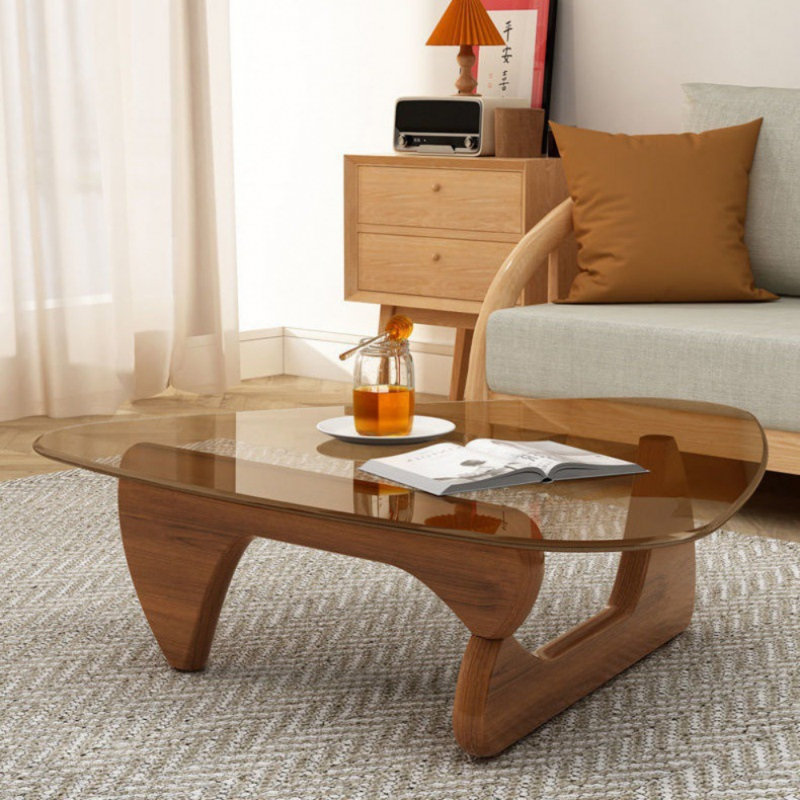 Table basse Rave en verre trempé avec pieds en bois massif