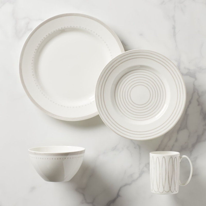 Charlotte Street Porcelain Dinnerware Set, Gray