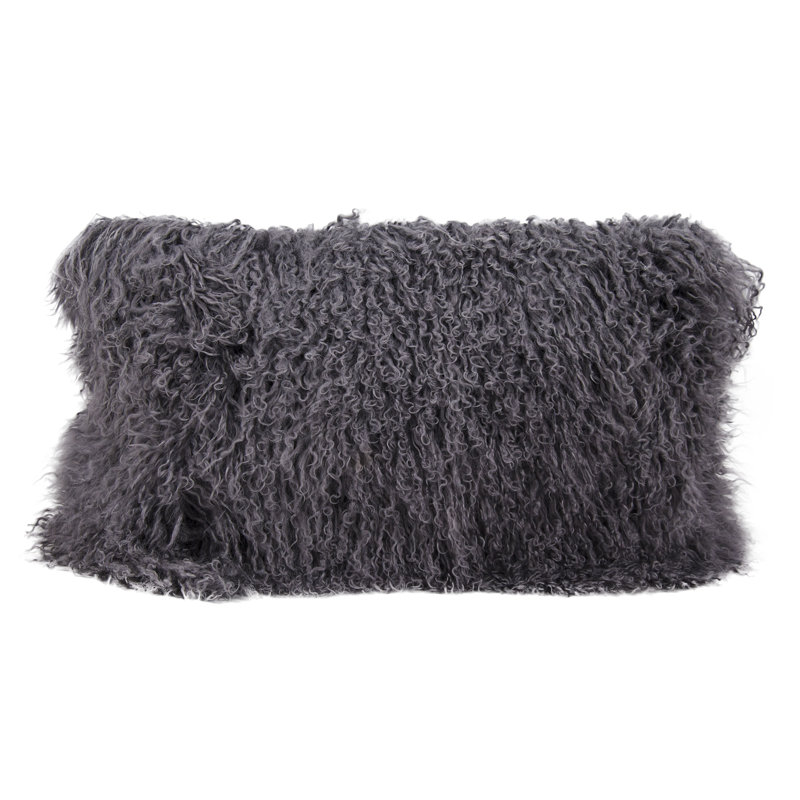  Faux Fur Lumbar Pillow, Silver Gray