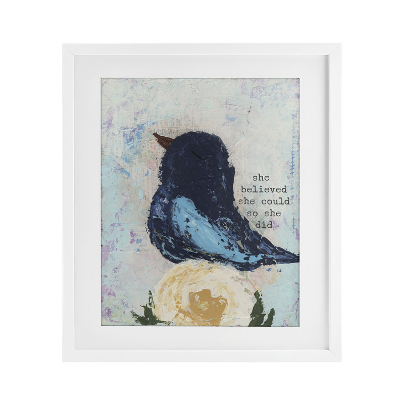 She Believed Uplifting Bird, reproduction encadrée sous verre, conception de Cassandra Cushman, H 21 po x l 17 po