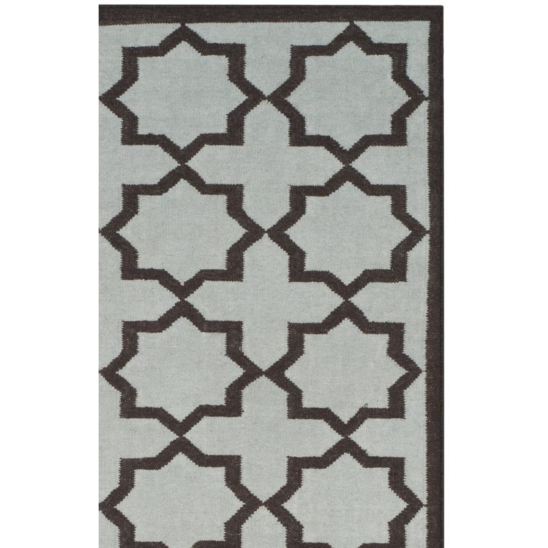 Warren Hand Woven Flat Weave Wool/Cotton Geometric Rug in Light Blue, Runner 2'6" x 6'