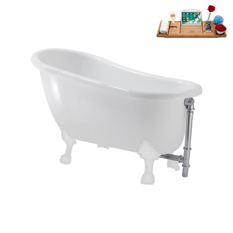 53.1'' x 25.6'' Soaking Acrylic Bathtub, Glossy White, Polished Chrome