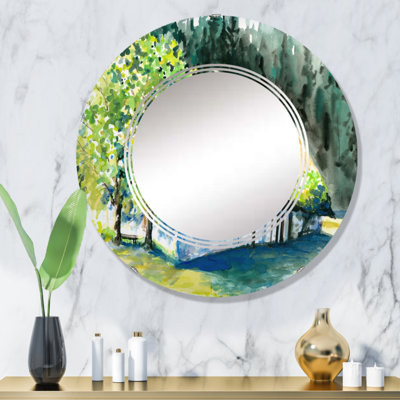 Vieille maison blanche à la campagne - Miroir mural rond Cabin & Lodge