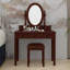 Ensemble de meuble-lavabo avec miroir à angle réglable, table de maquillage rétro et tabouret rembourré, doublure en velours 5 tiroirs pour la chambre à coucher