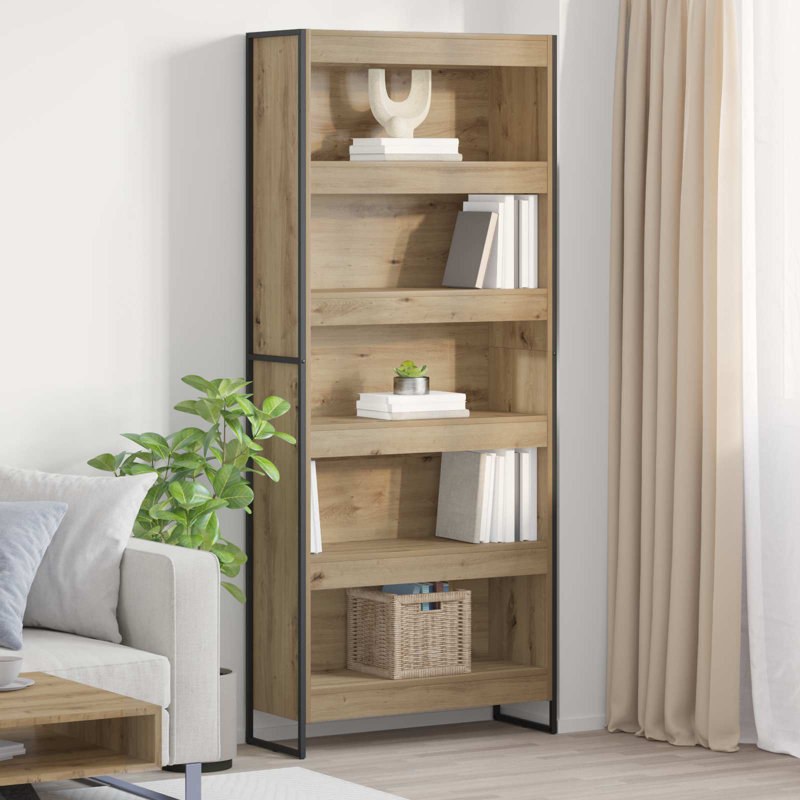 Steel Book Cabinet Bookcase, (5 Shelves) 190cm. H x 80cm. W x 30cm. D, Artisian Oak