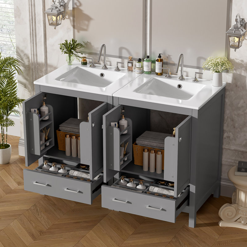 Meuble-lavabo 48 po avec lavabo encastré intégré, Gris