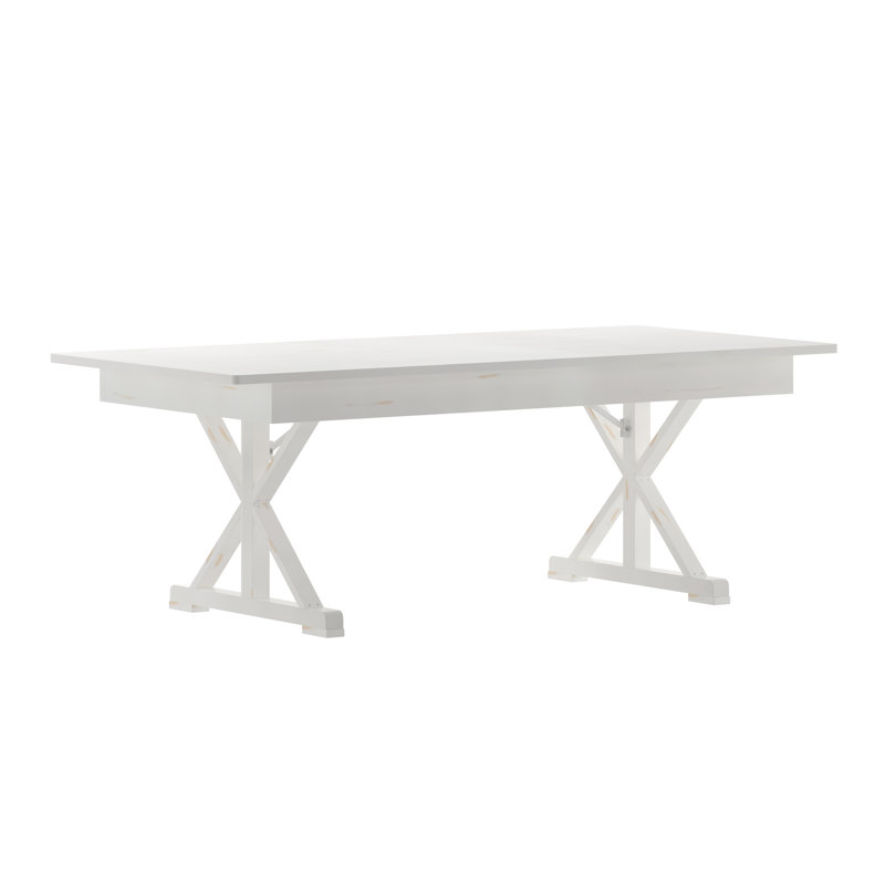 Antique Rustic White Solid Pine Foldable Dining Table with X-Legs