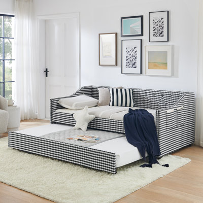 Versa Convertible Twin Size Daybed with Trundle and Tufted Backrest for Kids