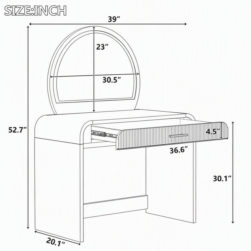 Coiffeuse de maquillage moderne de 39 po avec miroir lumineux à DEL, coiffeuse multifonctionnelle avec tiroir de rangement et miroir amovible pour chambre à coucher