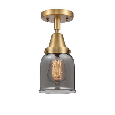 Caden Bell - 1 Light 5" Flush Mount - LED Bulb - Brushed Brass Finish - Light Smoke Shade