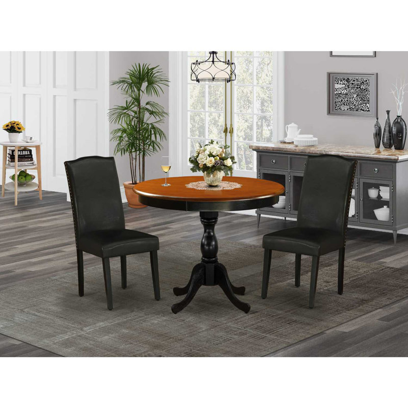 Ensemble de coin-repas en bois massif Alyscia, Noir / Cerisier, Gris