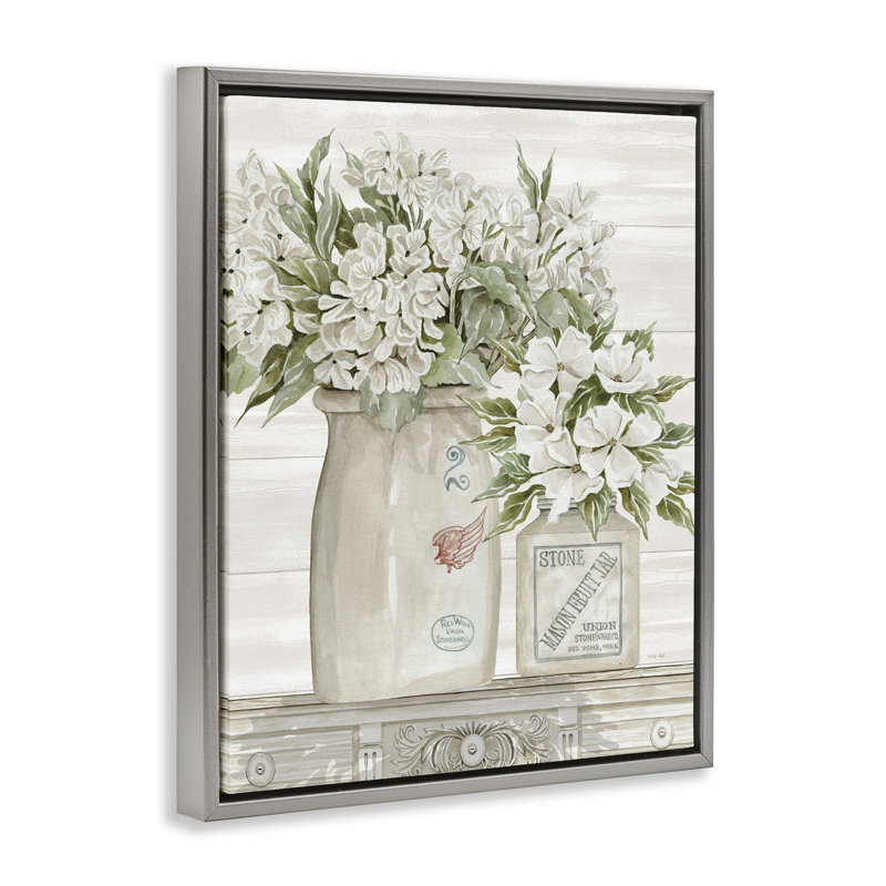 «Allure White Florals Classic Country Cer Ceric Jars», art mural par Cindy Jacobs, H 31 po x l 25 po
