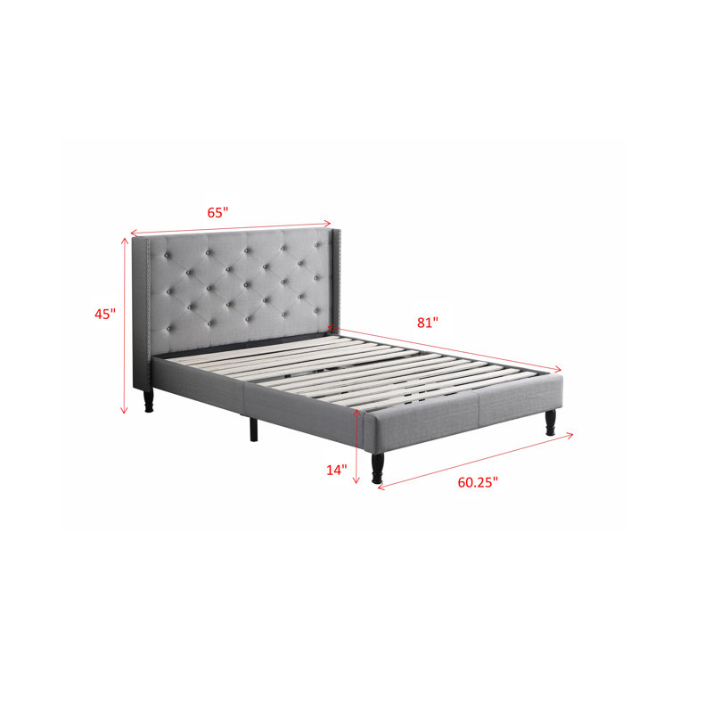 Upholstered Wingback Bed, Gray, Queen