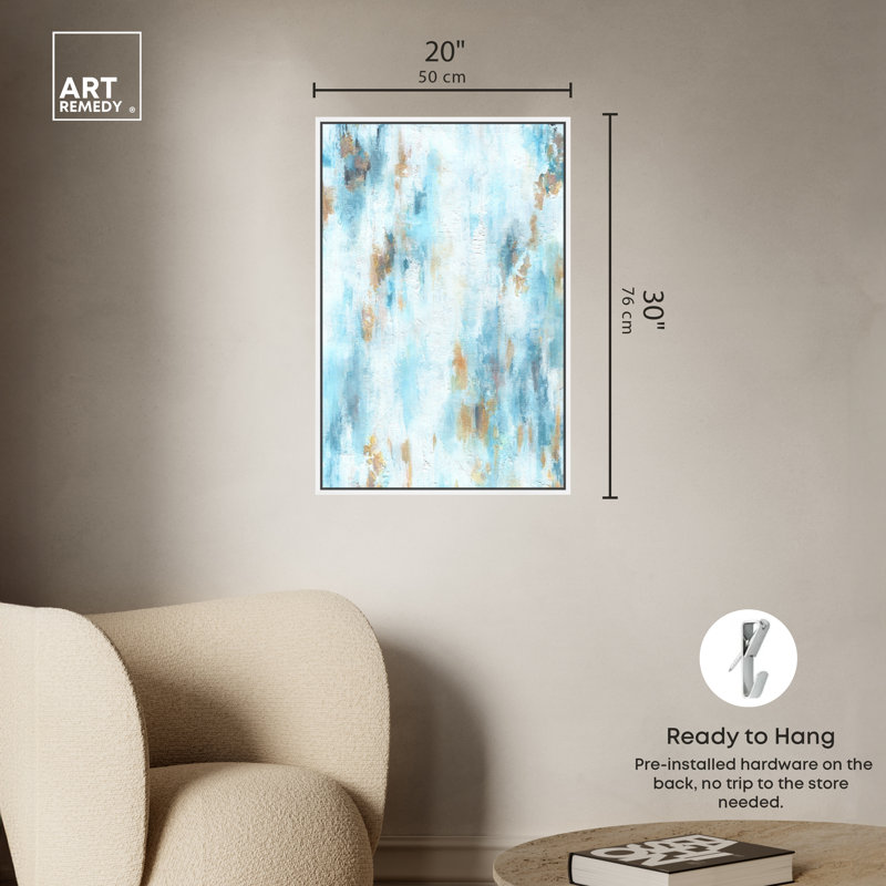 Large Blue and White Abstract Canvas Wall Art with Frame