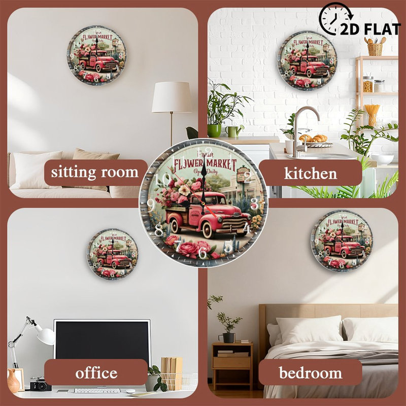Horloge murale en bois 10 po, mouvement silencieux, à piles (piles AA non incluses), décor artistique, parfait pour les décorations