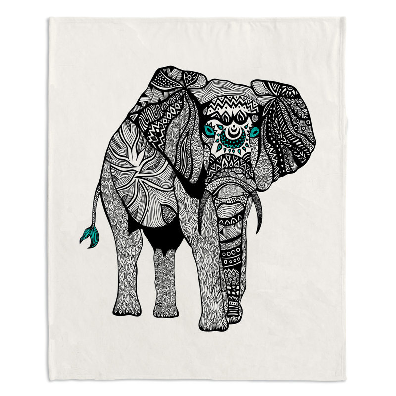  Jeté One Tribal Elephant, l 51 po x L 60 po, Blanc / Gris